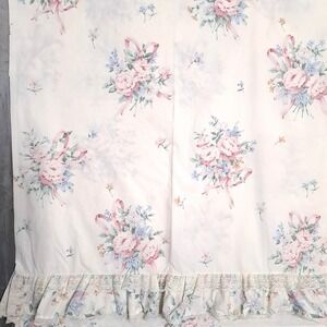 Springmaid Floral Flat Sheet Twin White Pink Blue Lace Ruffle Vintage Percale